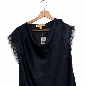 Michael Kors Navy Blue Lace Trim Blouse L NWT